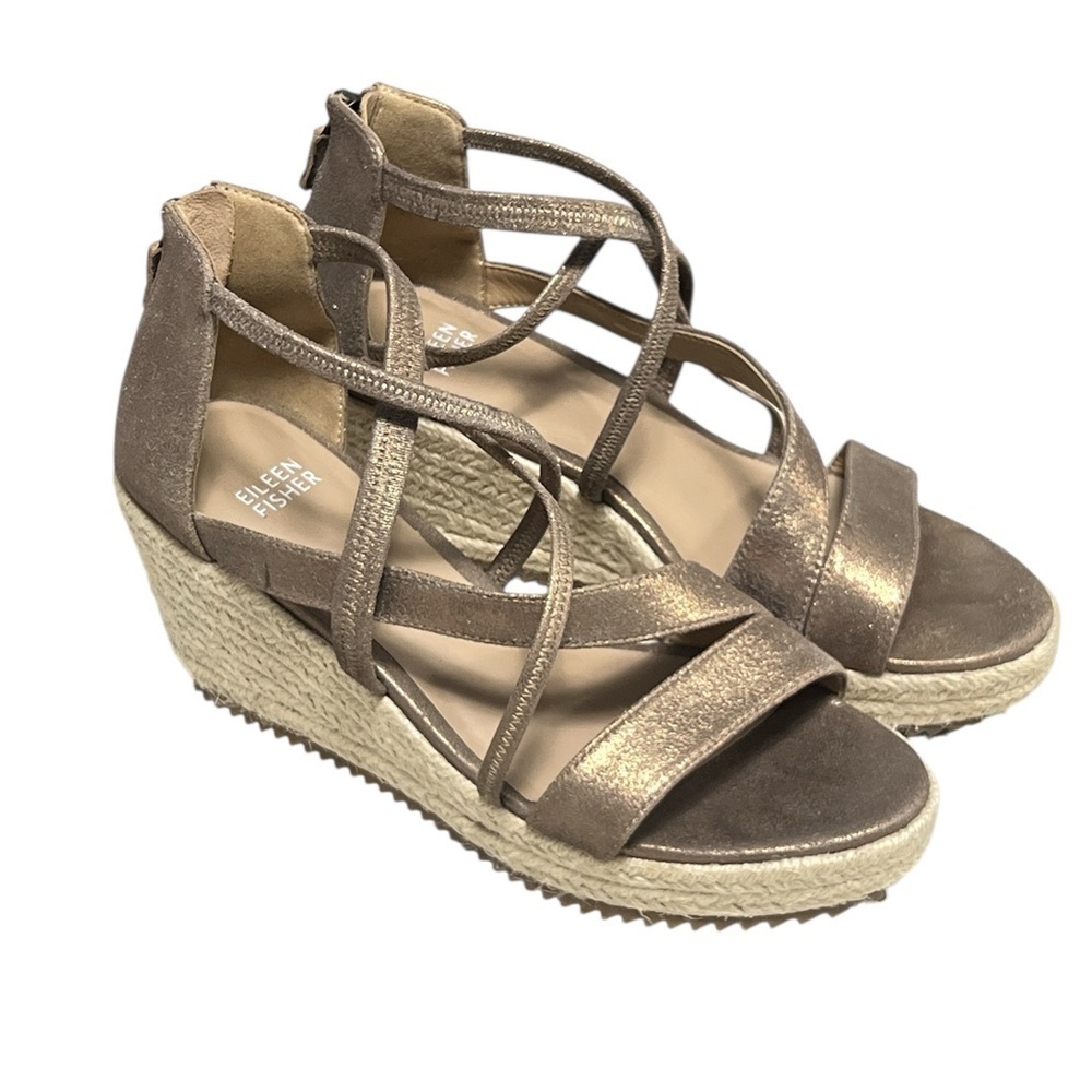 EILEEN FISHER Wanda Metallic Suede Espadrille in Light Gold